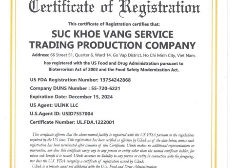 Sản phẩm đạt chứng nhận tiêu chuẩn FDA Hoa Kỳ